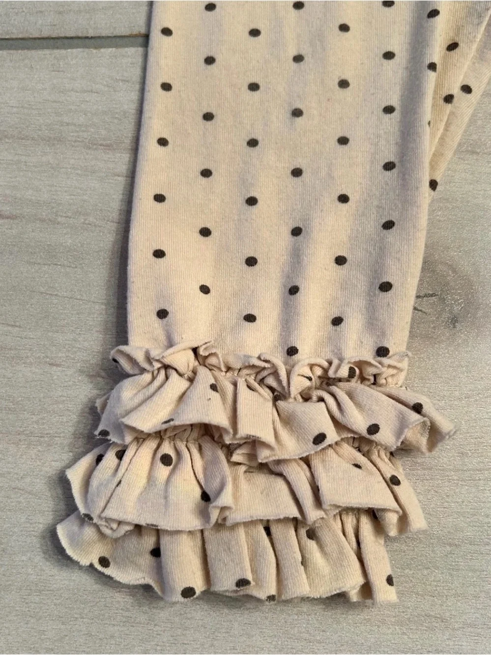 Matilda Jane Cream Taupe Polka Dot Ruffle Leggings